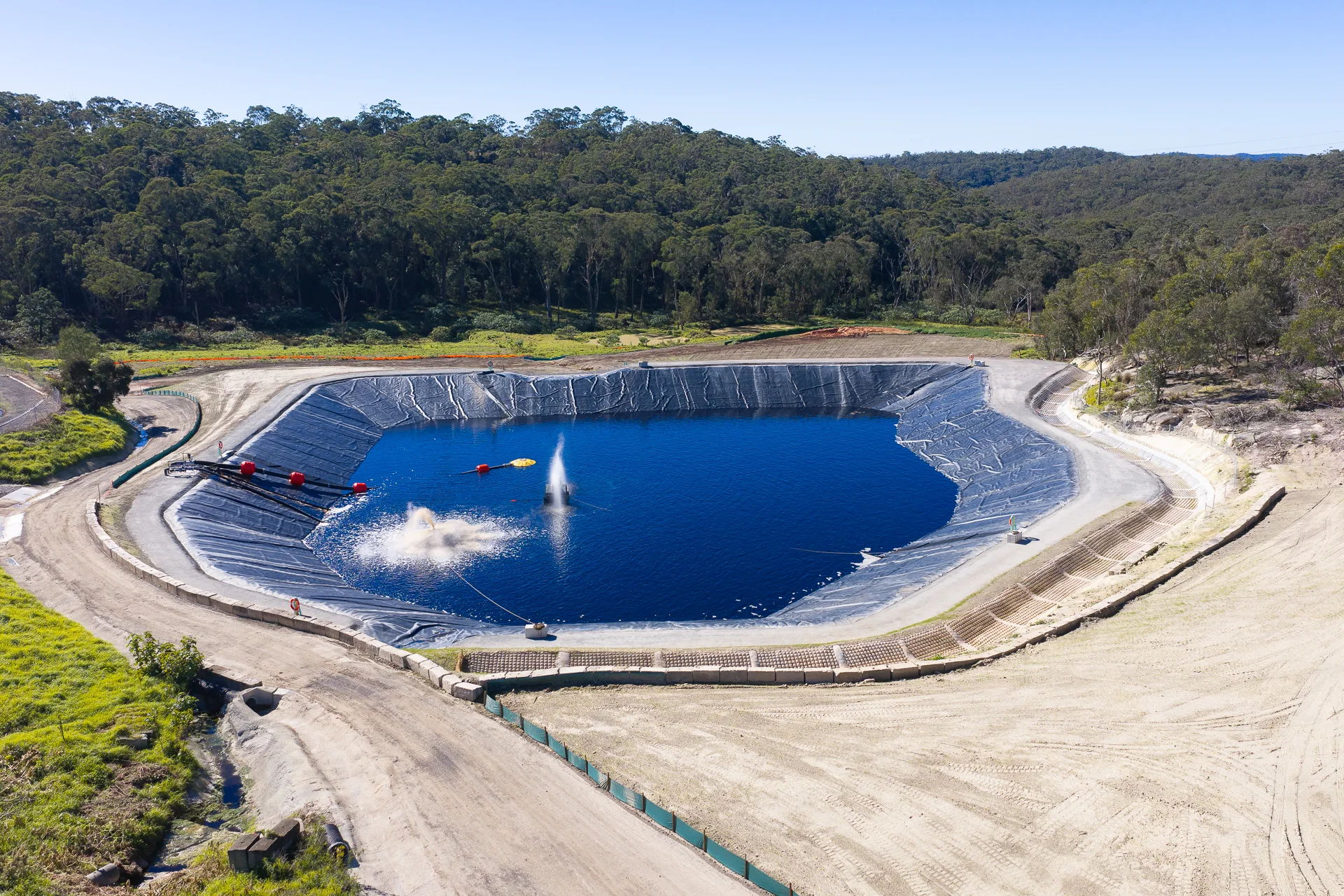 Aerial overview of a remediated industrial cooling dam